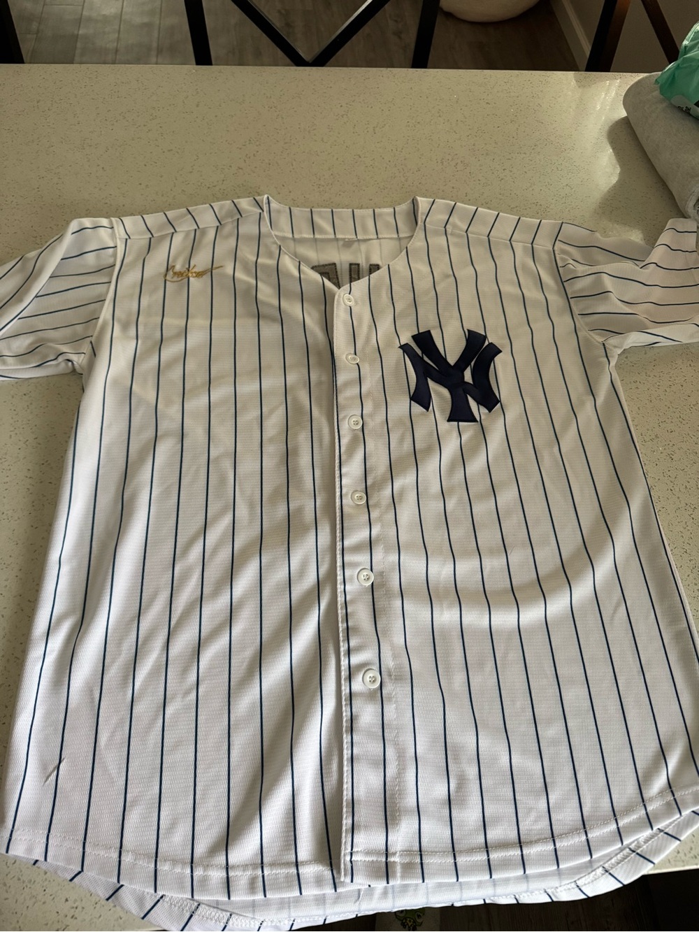 Yankee Pinstripe Button-Up Jersey - White/Navy